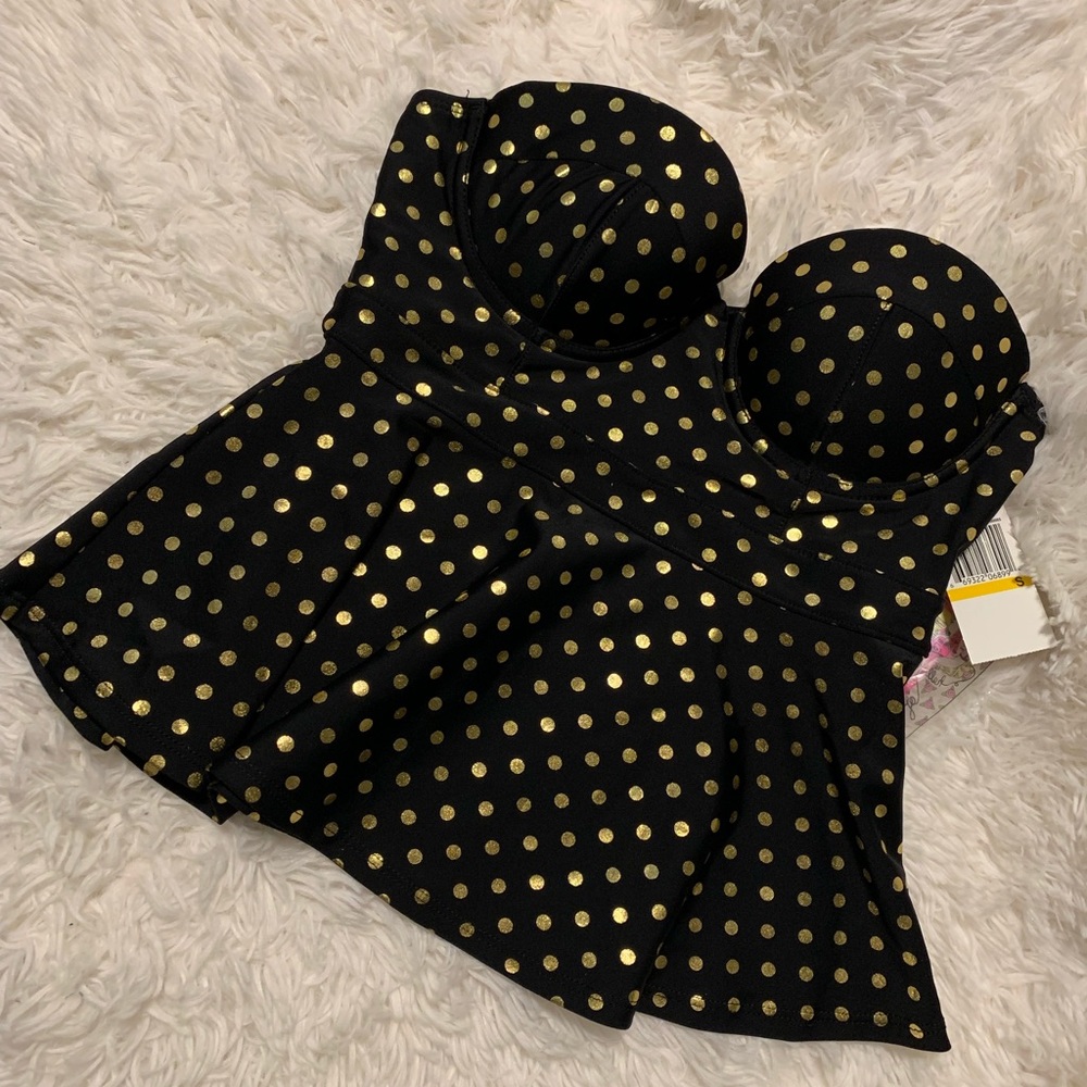 Betsey Johnson black polka dot tankini swim set